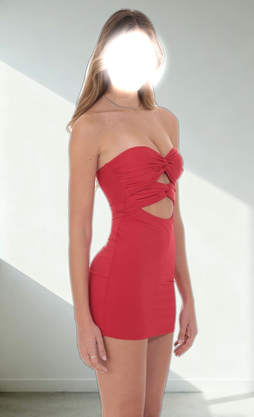 Double Twist Cutout Dress in Red