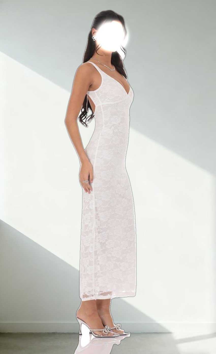 Lace Open Back Bodycon Maxi Dress in White