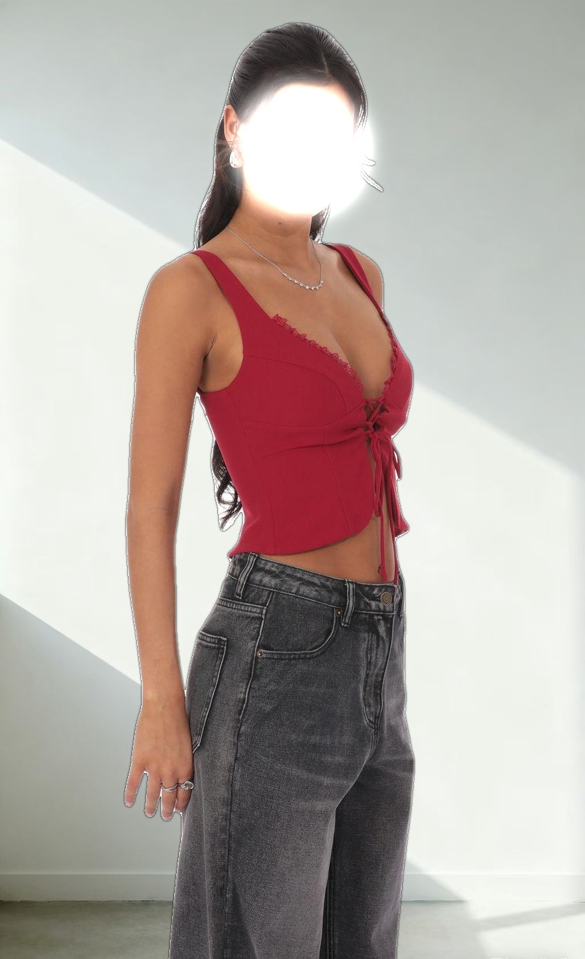 Front Tie Vest Top in Red