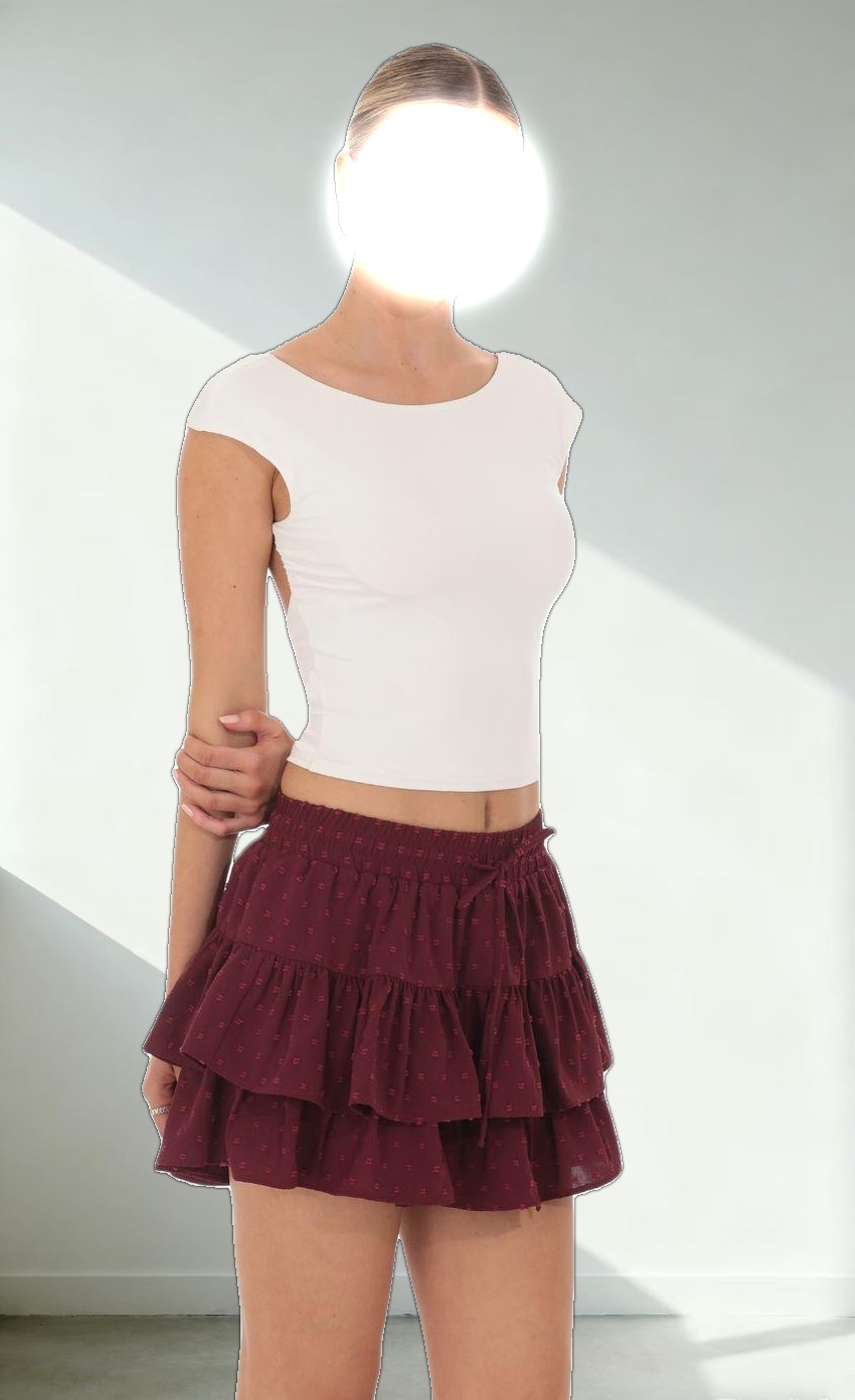 Dotted Ruffle Skort in Burgundy