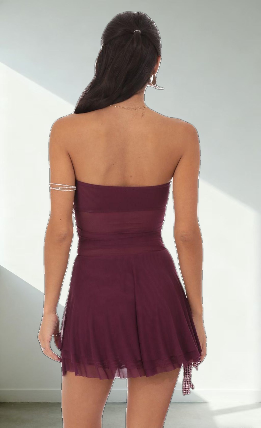 Mesh Strapless A-line Dress in Purple