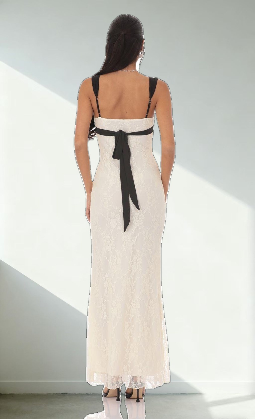 Two-Toned Lace Maxi Dress in Cream