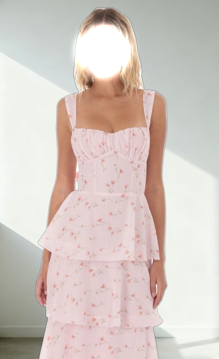 Floral Ruffle Maxi Dress in Pink