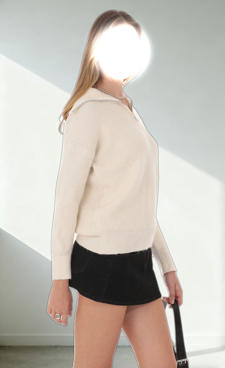 Quarter Zip Knit Jumper in Cream