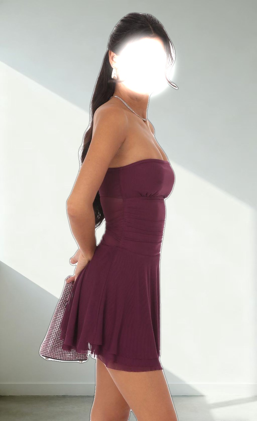 Mesh Strapless A-line Dress in Purple