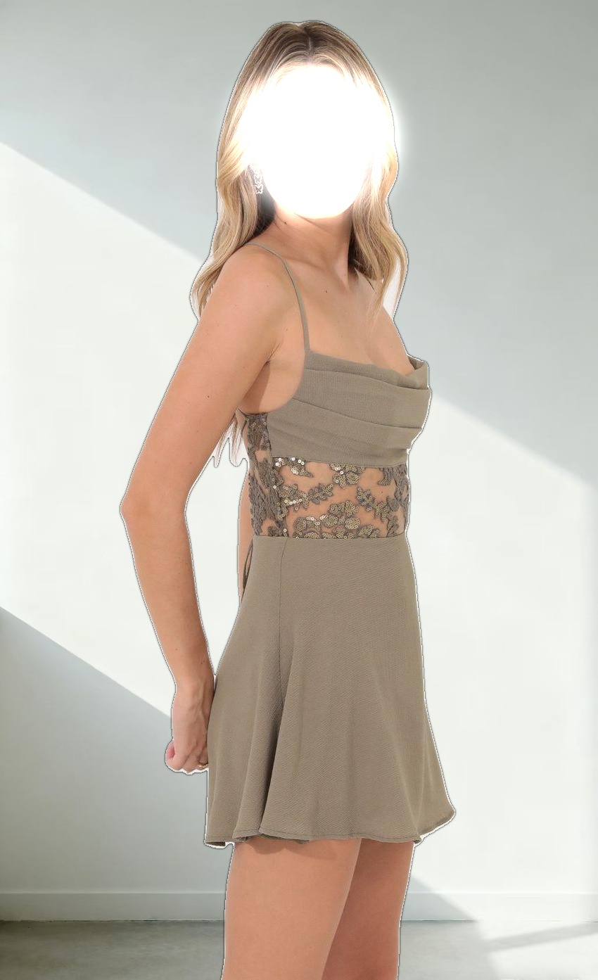 Embroidered Cutout Dress in Taupe