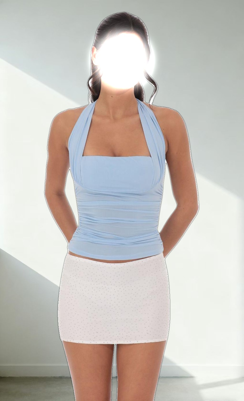 Rhinestone Mesh Mini Skirt in White