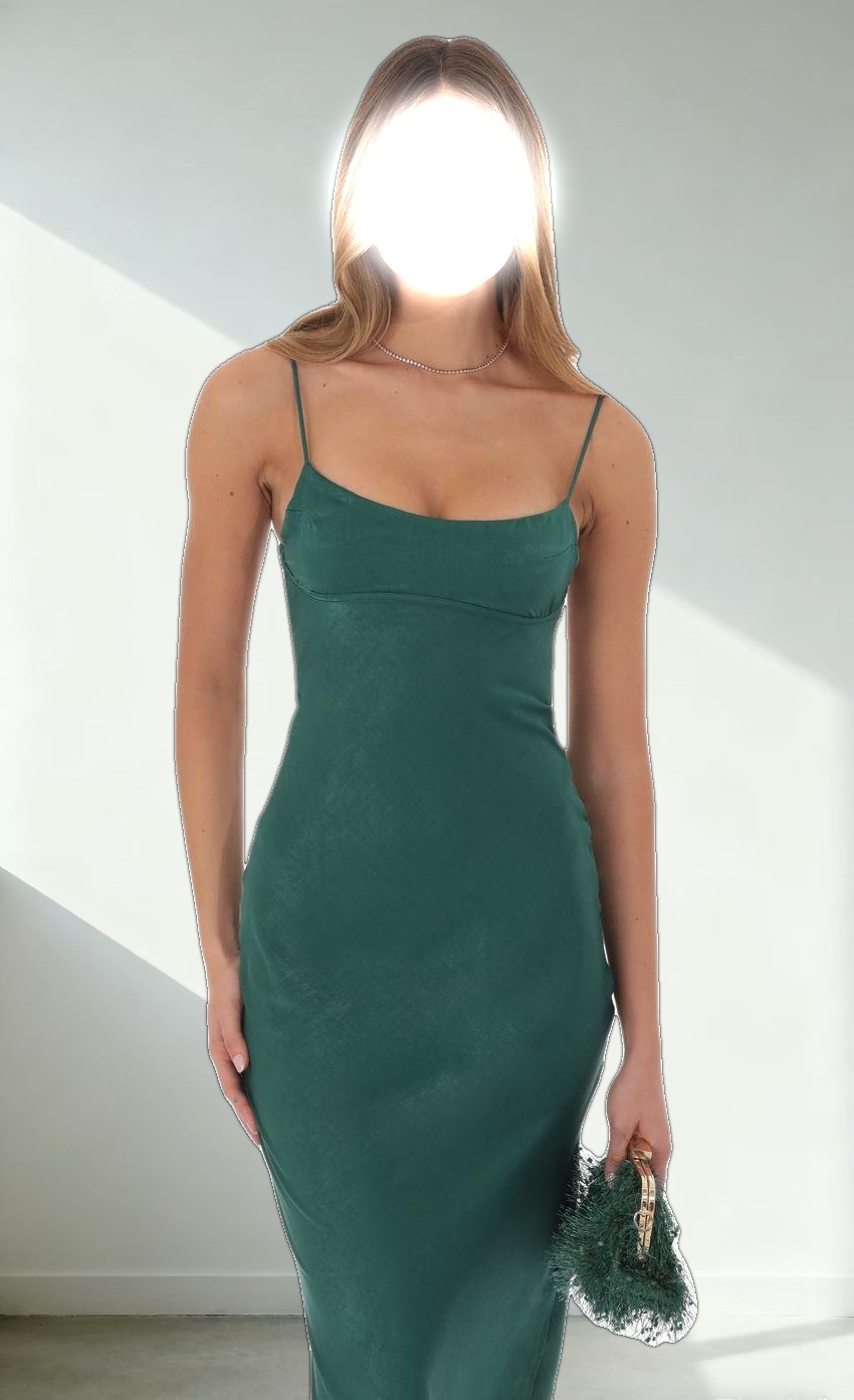 Satin Open Back Maxi Dress in Green