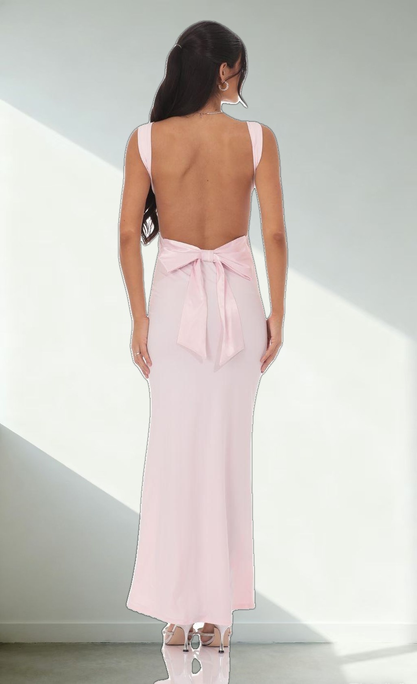 Open Back Bow Maxi Dress in Pink