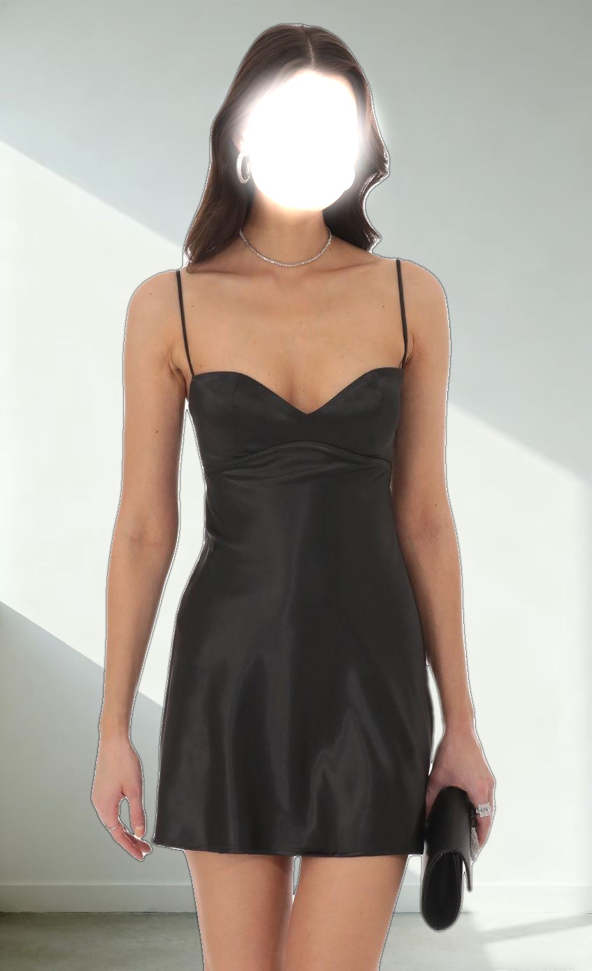 Satin Sweetheart Neck Dress in Black
