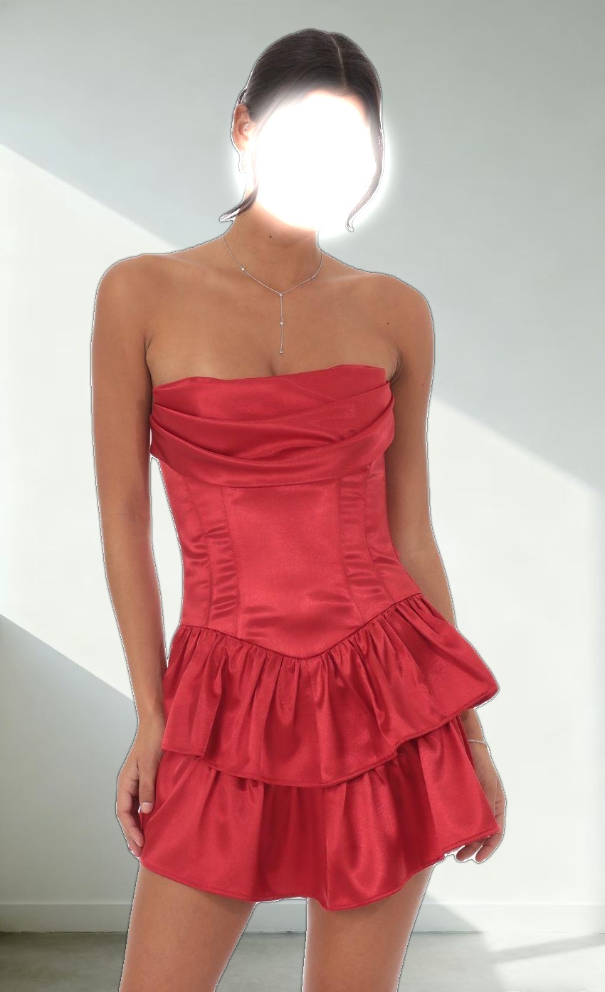 Satin Corset Strapless Dress in Red