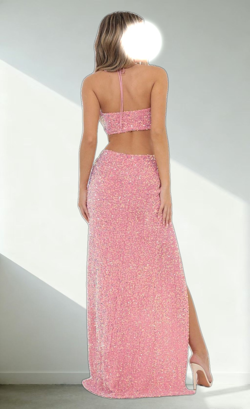 Halter Sequin Maxi Dress in Pink