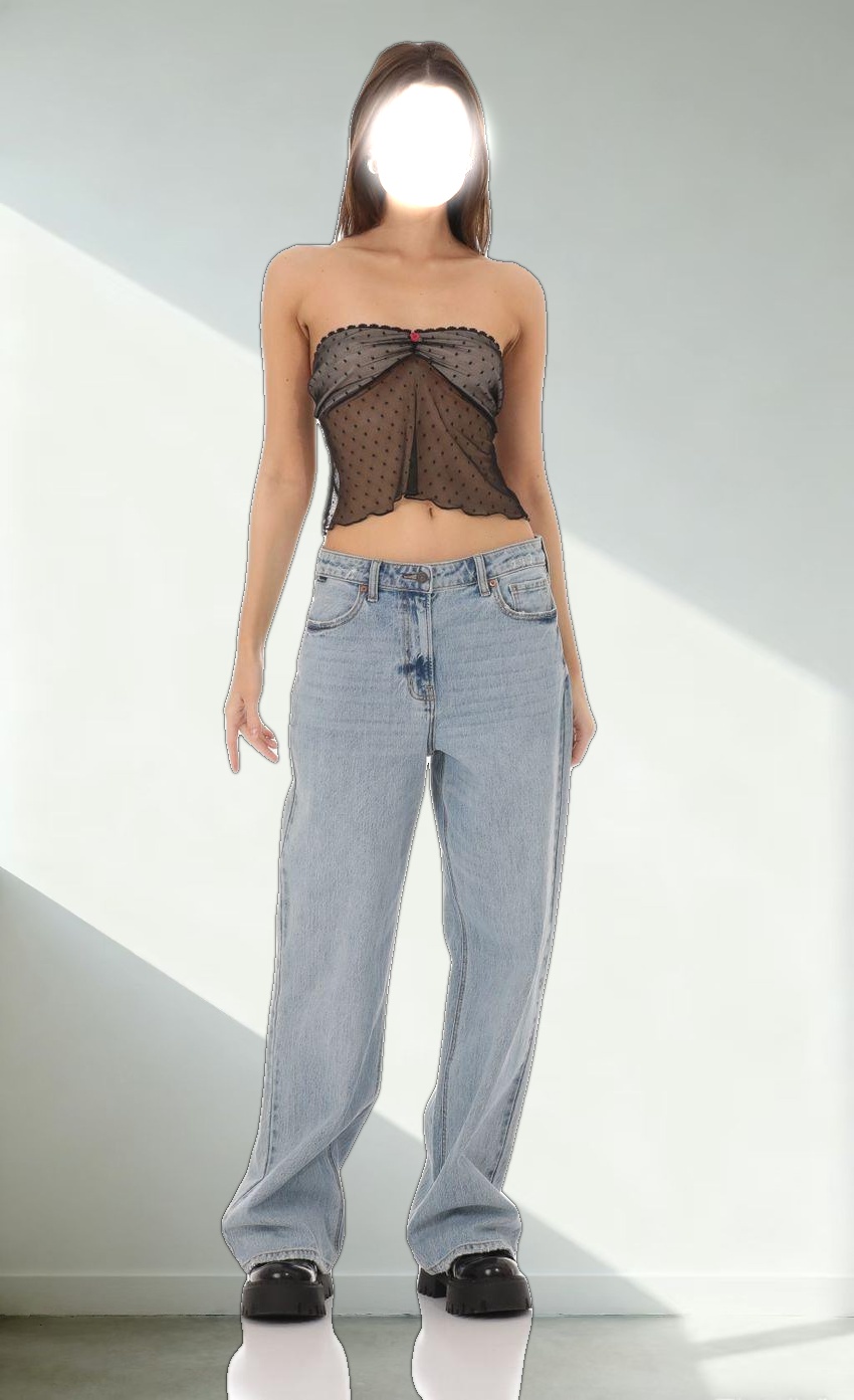 Dotted Strapless Babydoll Top in Black