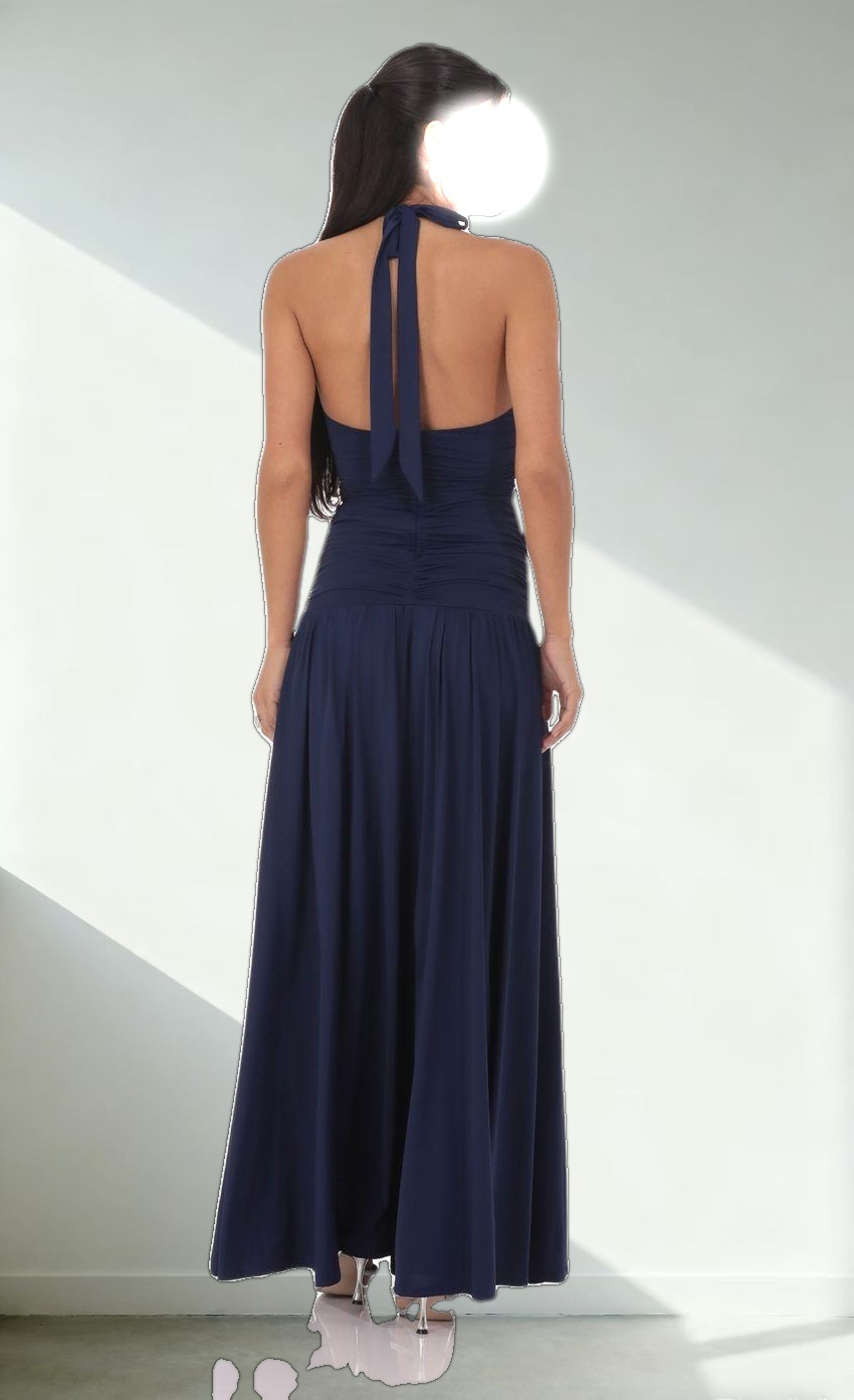 Halter Drop Waist Maxi Dress in Navy