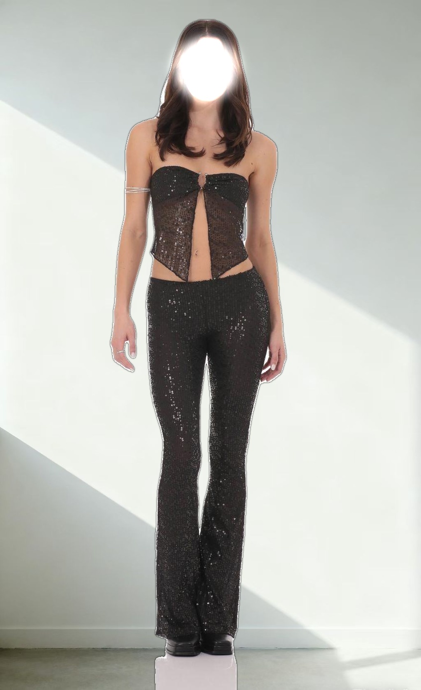 Sequin Flyaway Top in Black