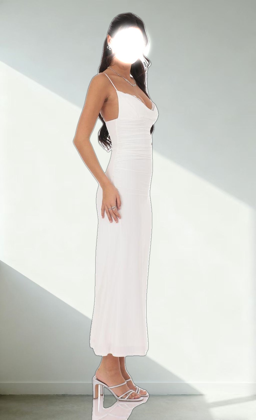 Ruched Cowl Neck Maxi Dress in White