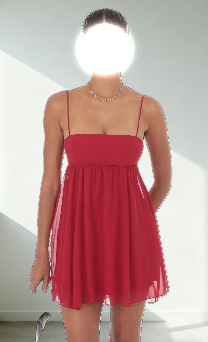 Chiffon Babydoll Dress in Slate Crimson Red