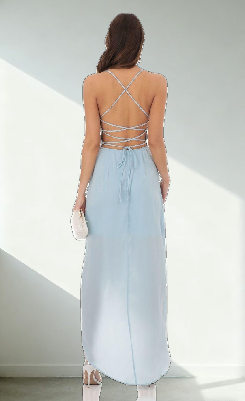 Satin Luxe Maxi in Dusty Blue
