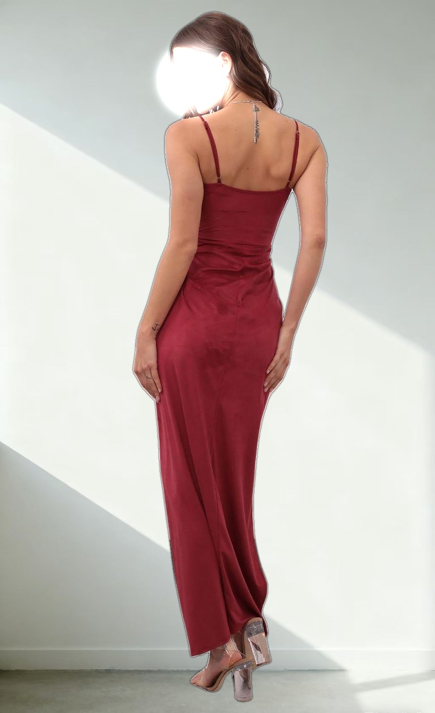 Suede Maxi Dress in Burgundy