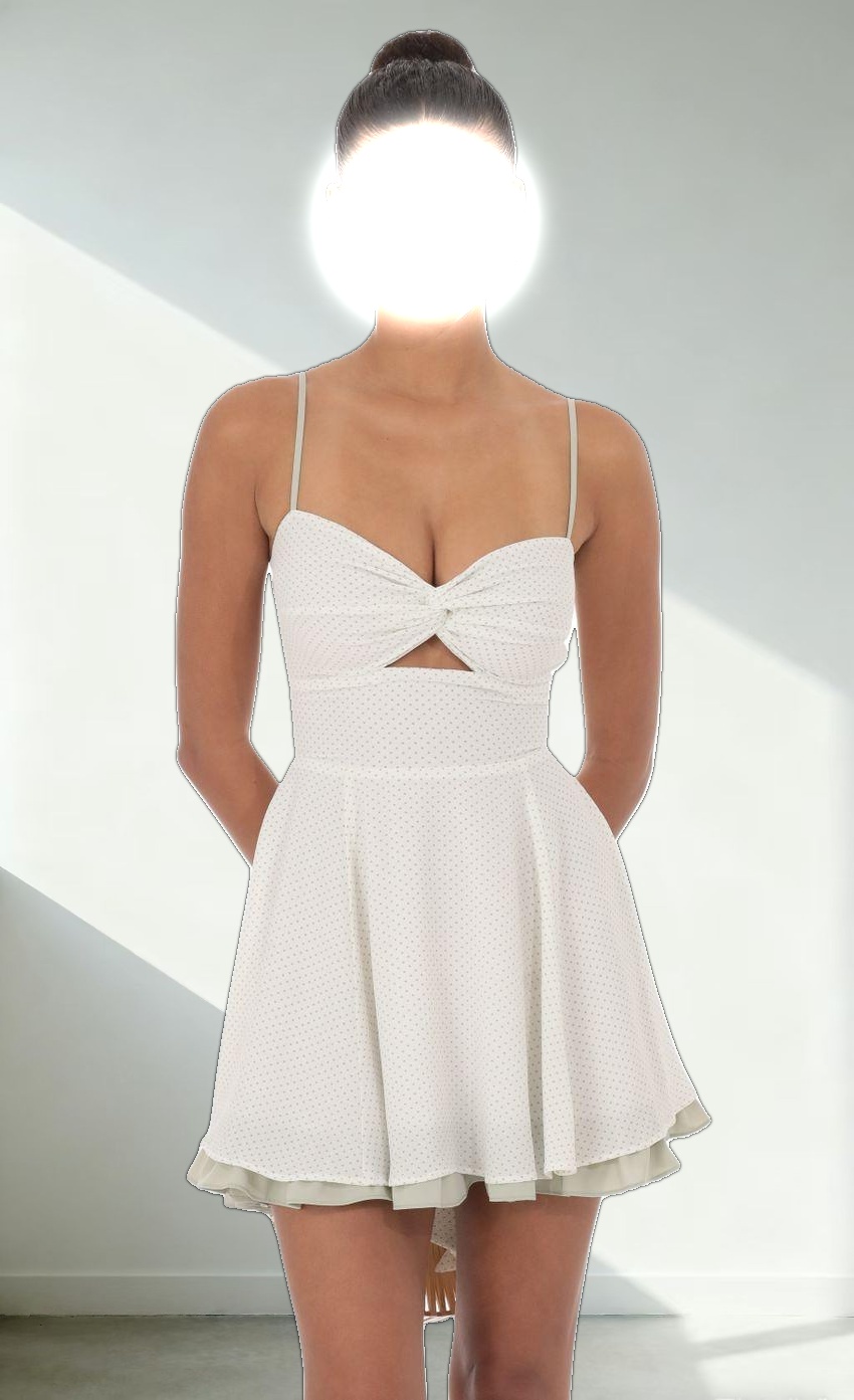 Polka Dot Twist A-line Dress in White