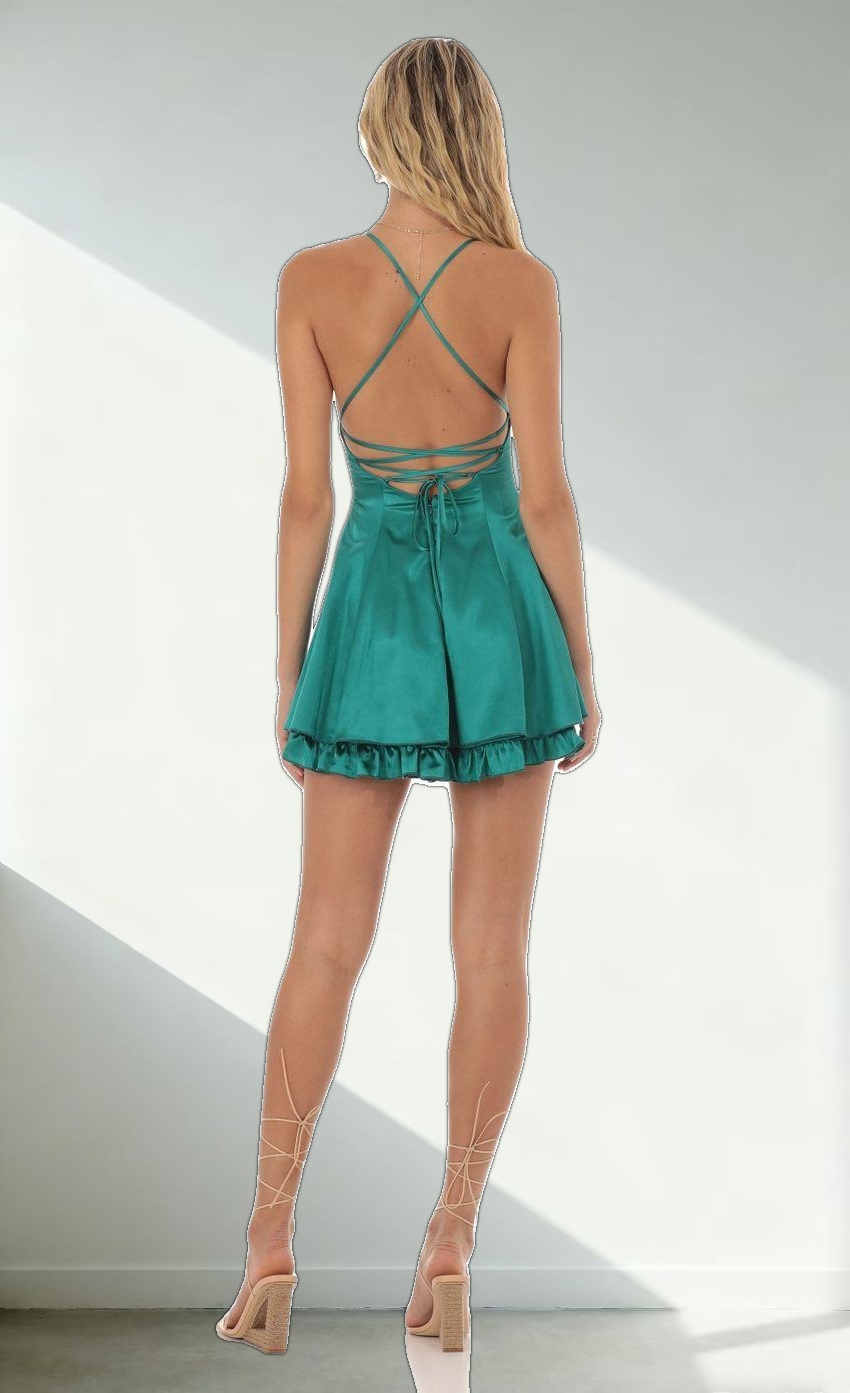 Satin Flare Dress in Green