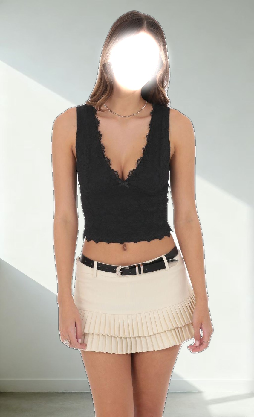 Lace V-Neck Top in Black