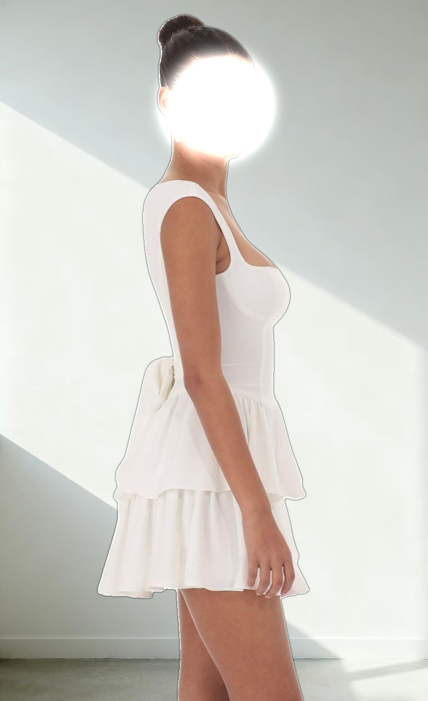 Wide Strap Ruffle Dress in White