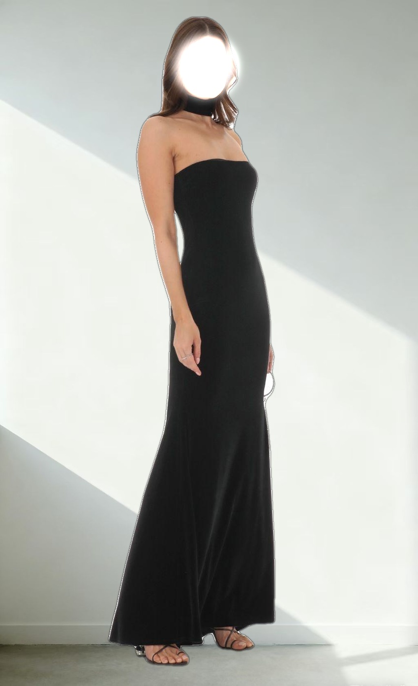 Velvet Reverse Halter Dress in Black