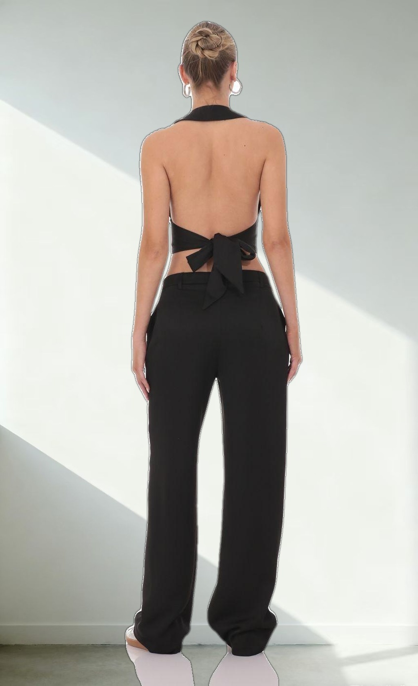 Satin Straight Pants in Black