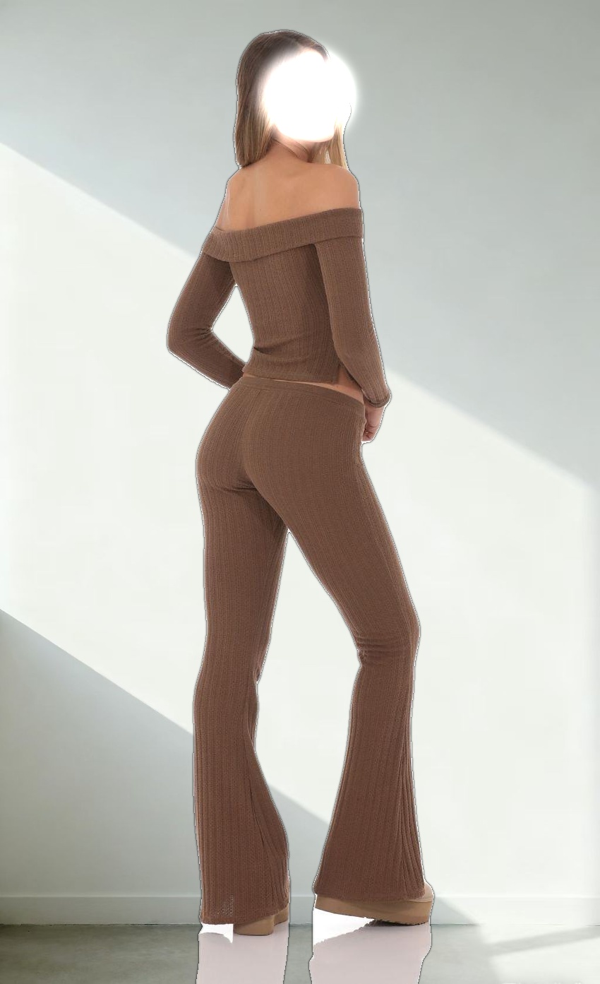 Knitted Flare Pants in Brown