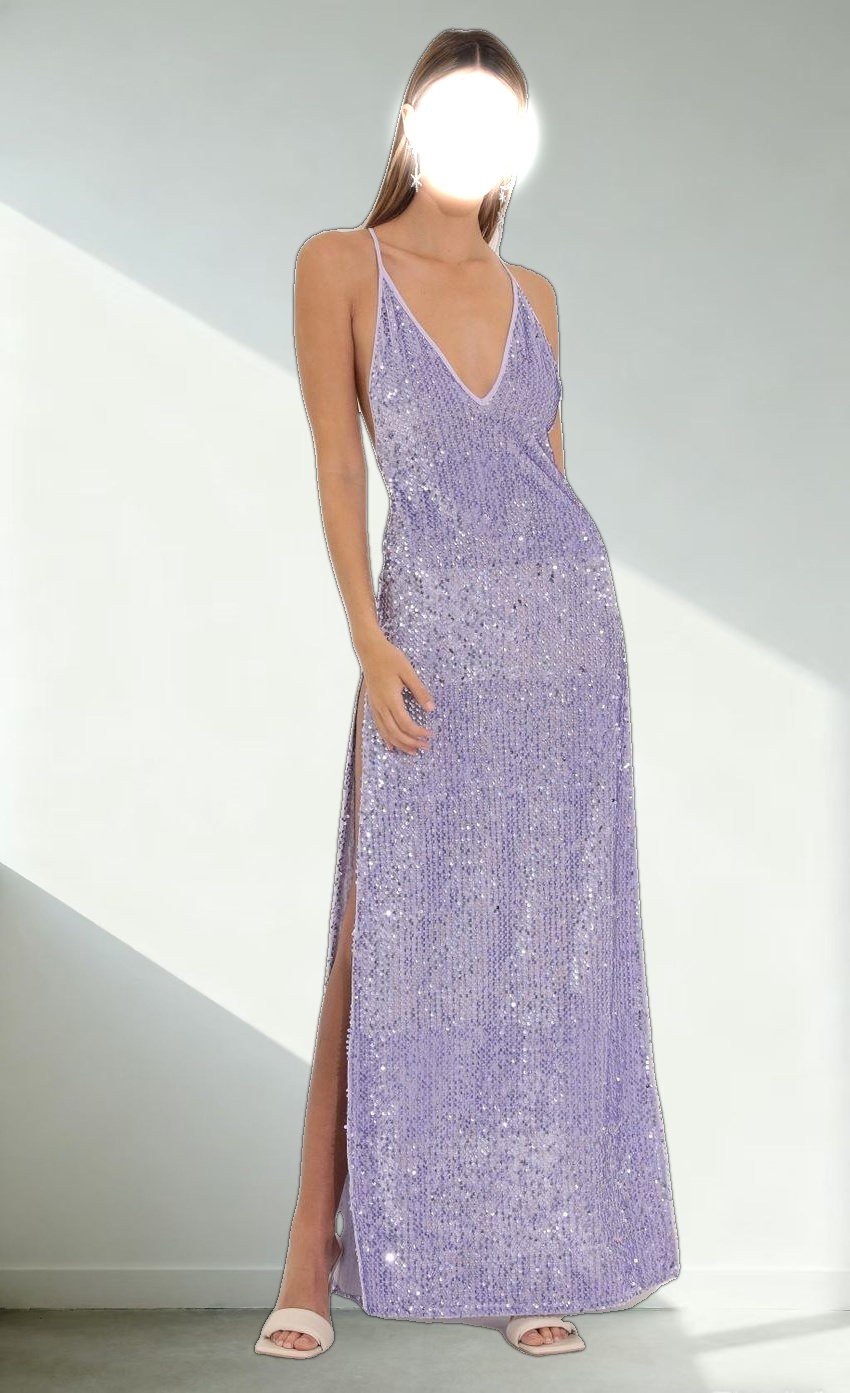 Velvet Sequin Maxi Dress in Purple