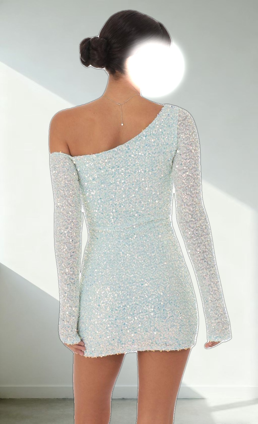 Sequin One Shoulder Bodycon Dress in Mint Blue