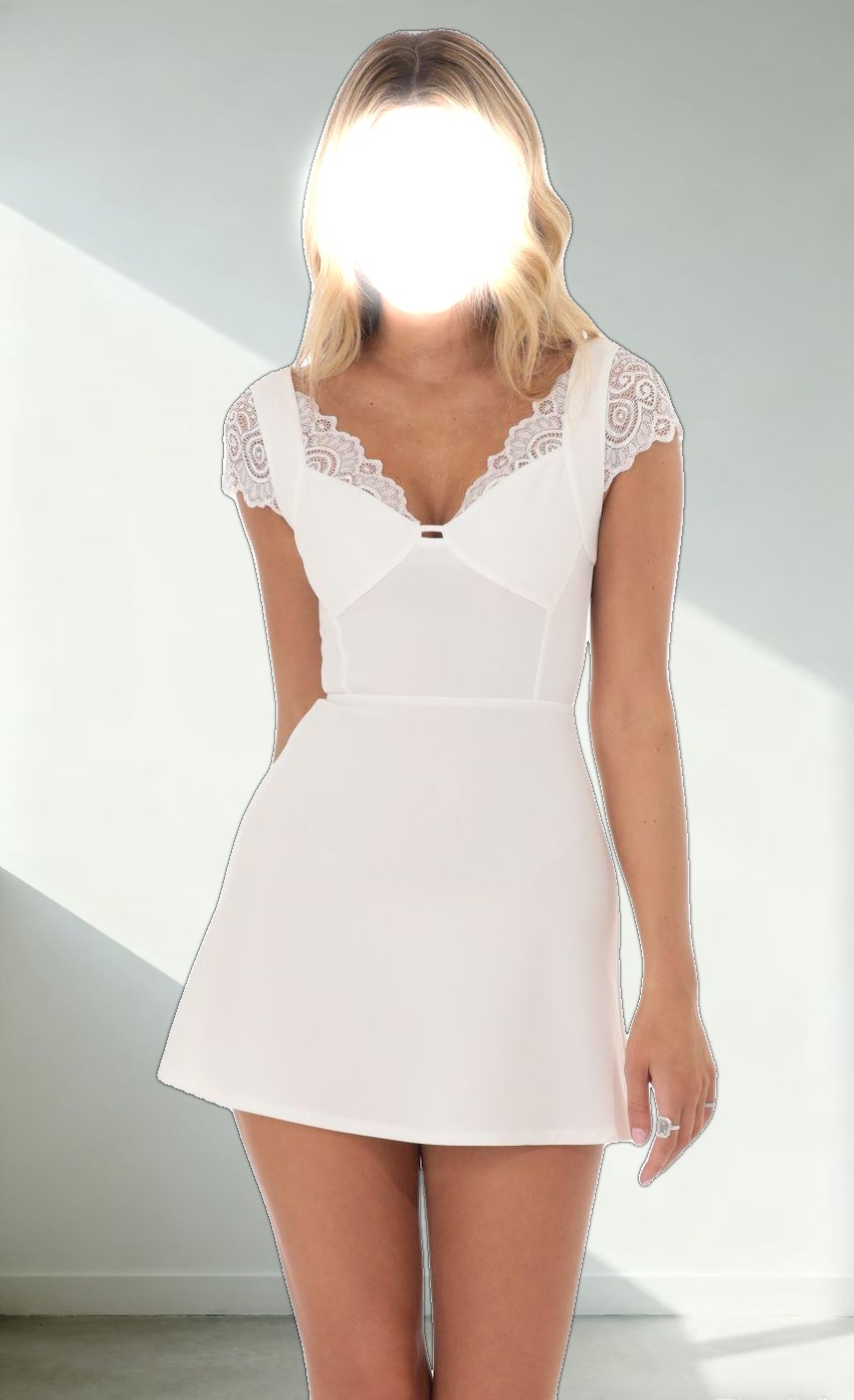 Lace Sleeve Dress in White