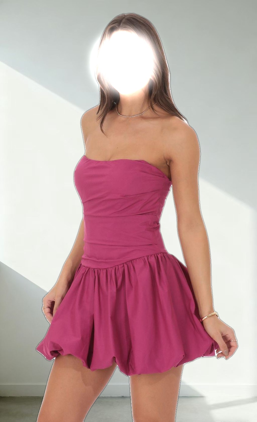 Pointed Corset Bubble Dress in Magenta