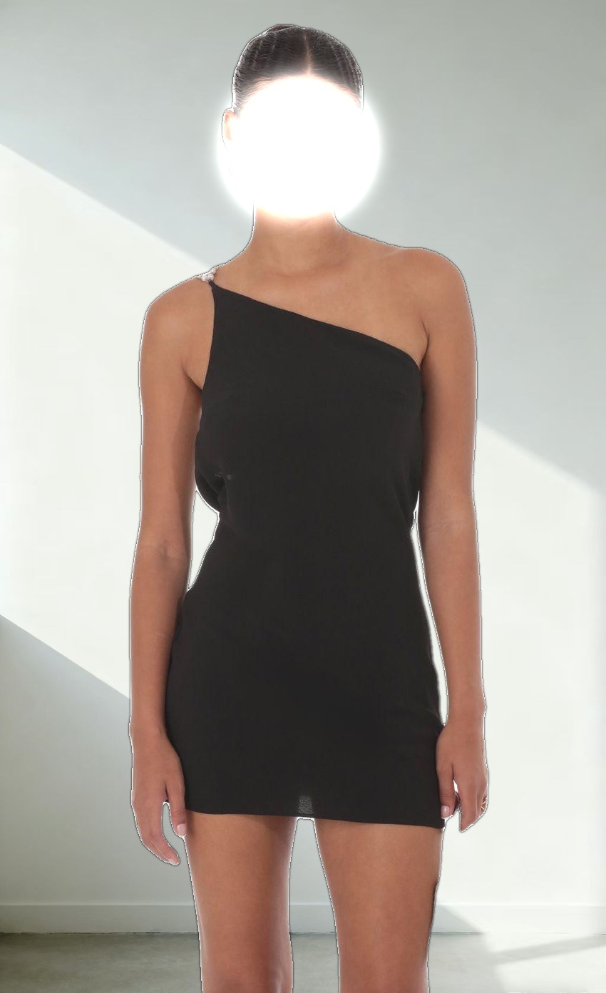 Pearl One Shoulder Satin Dress in Black