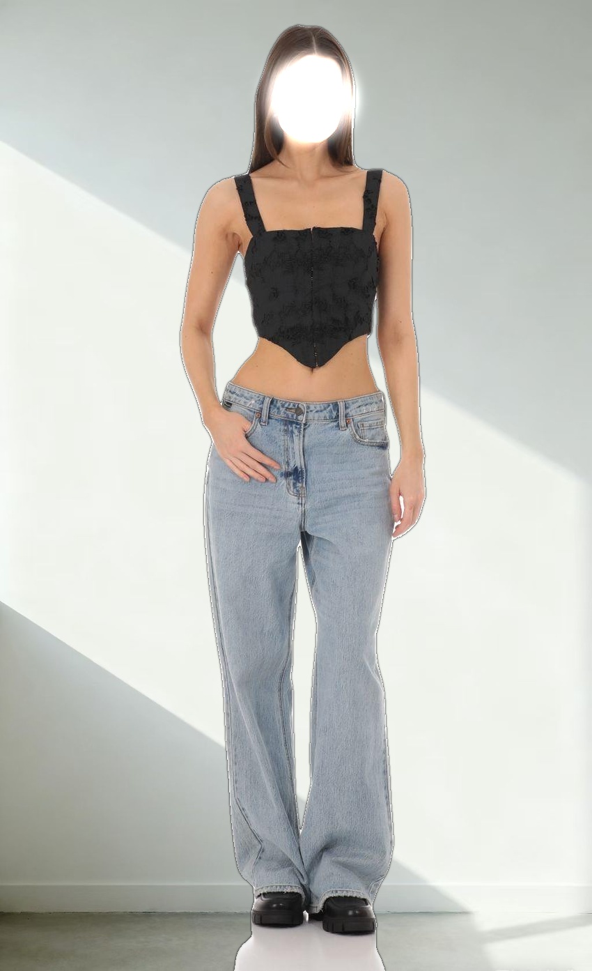 Embroidered Floral Pointed Top in Black