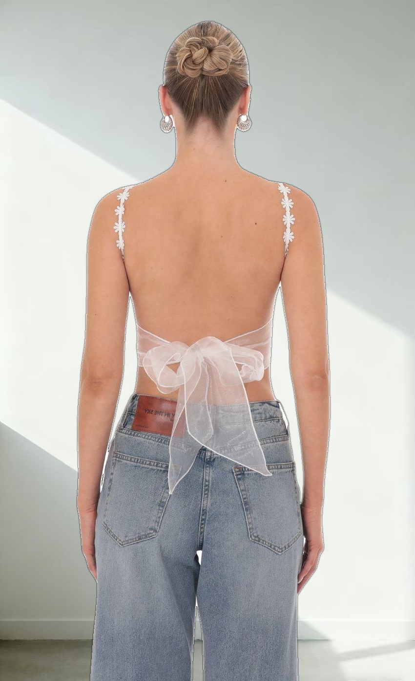 Floral Strap Open Back Top in White