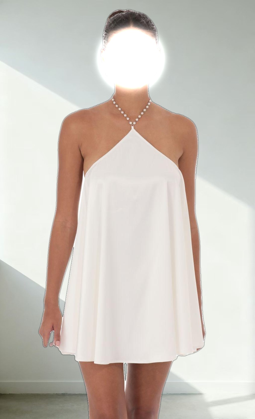Pearl Halter Shift Dress in White