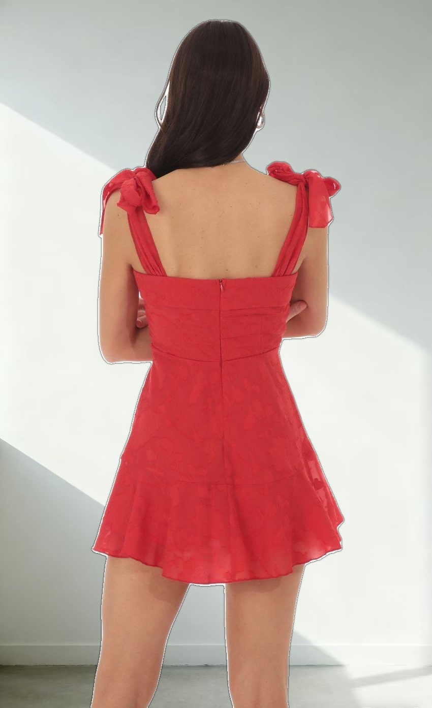 Textured Floral A-line Dress in Red