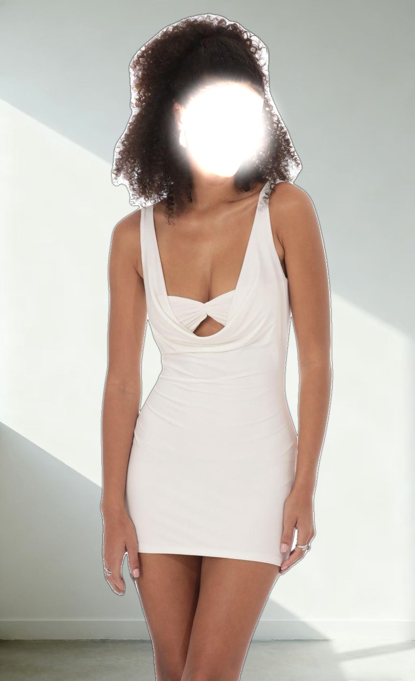 Plunge Neck Bodycon Dress in White