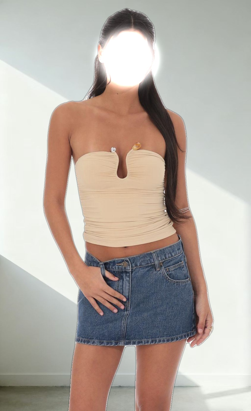 Embellished Tube Top in Beige