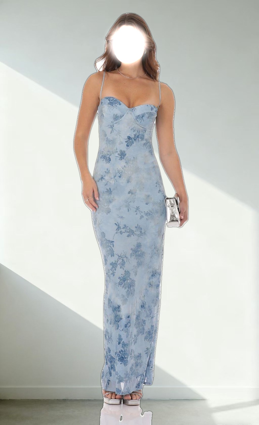 Velvet Floral Maxi Dress in Blue