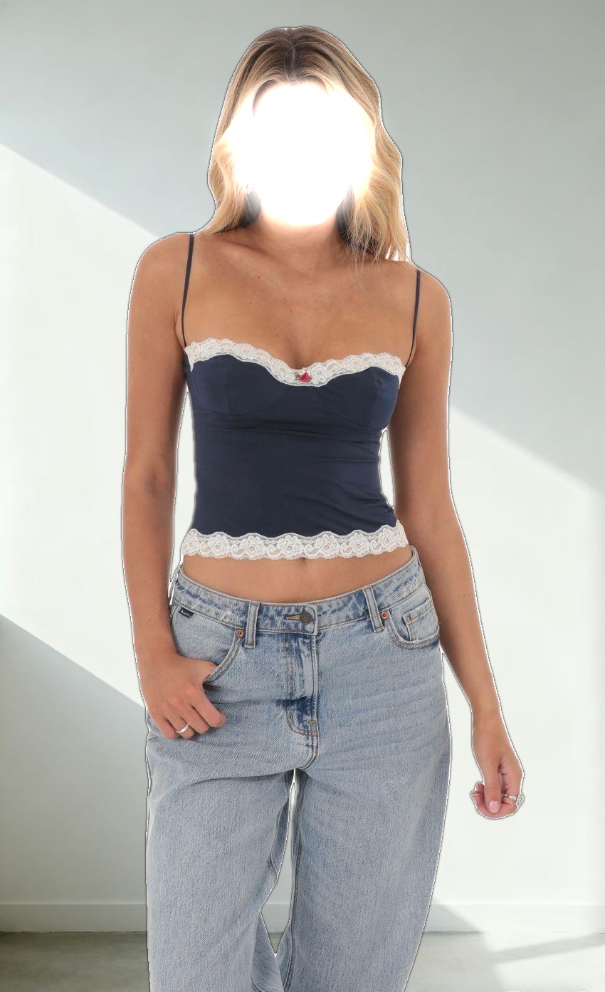 Lace Trim Top in Navy