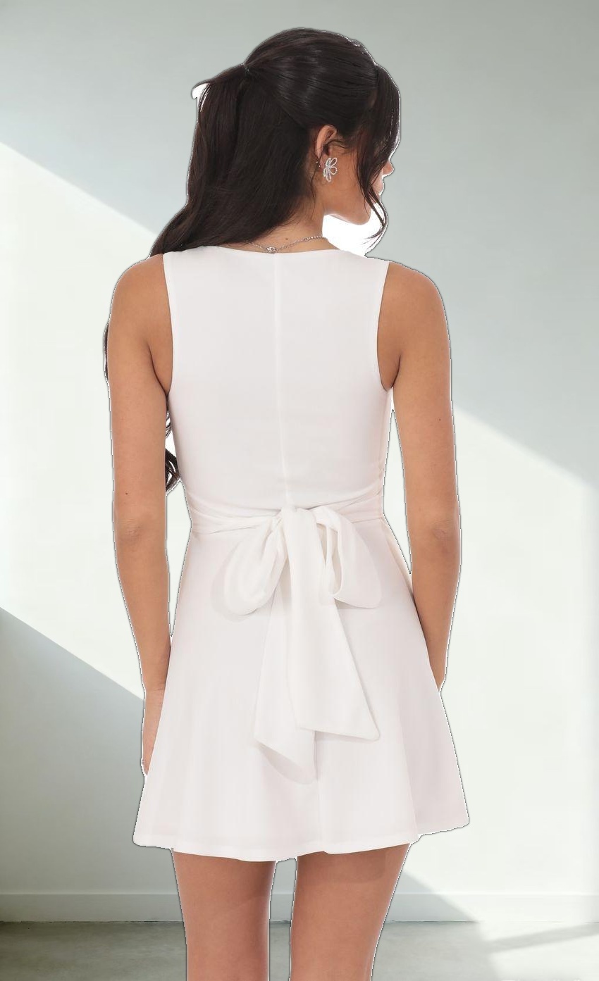 Back Bow A-Line Dress in White