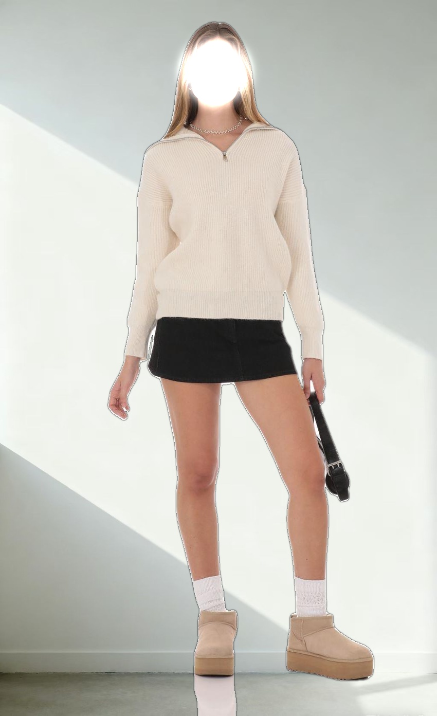 Quarter Zip Knit Jumper in Cream