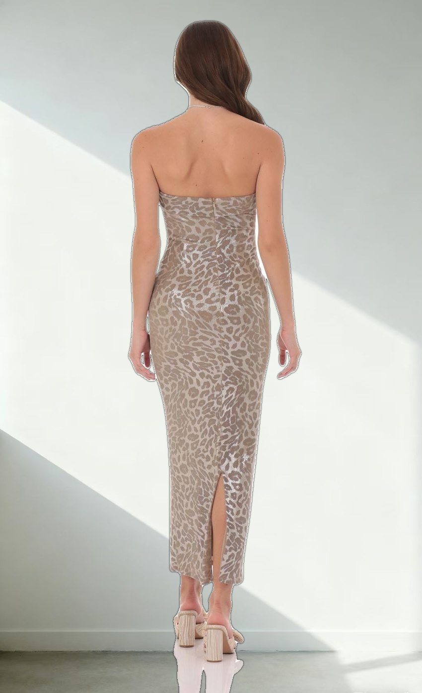 Strapless Metallic Maxi Dress in Cheetah Print