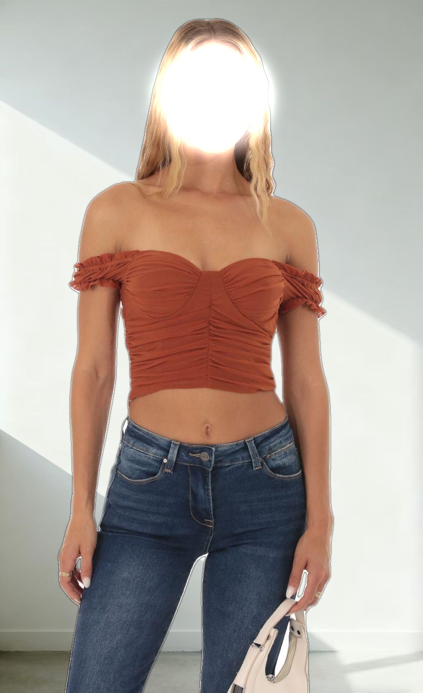 Mesh Off Shoulder Top in Rust