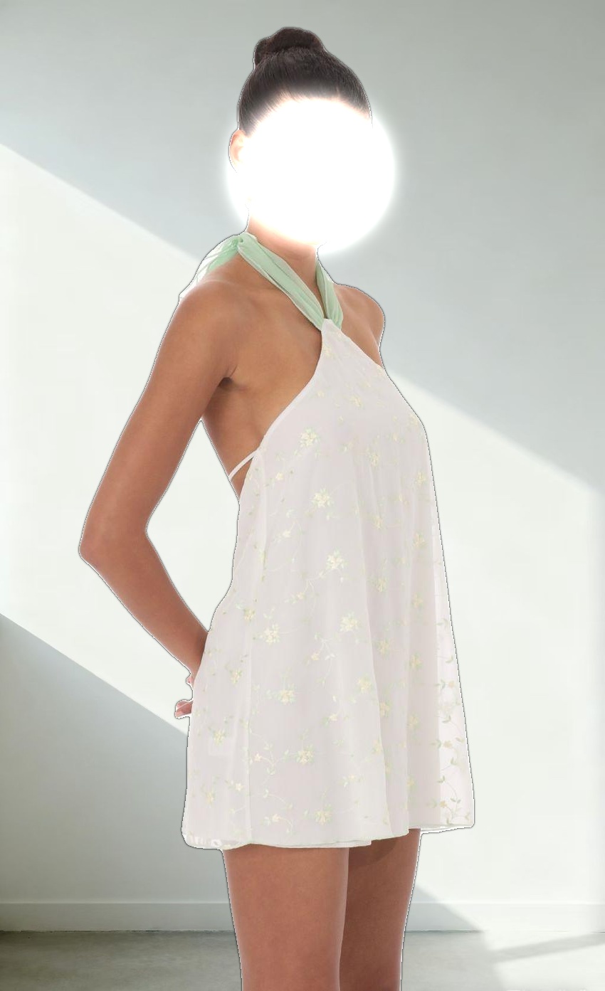 Floral Halter Shift Dress in White