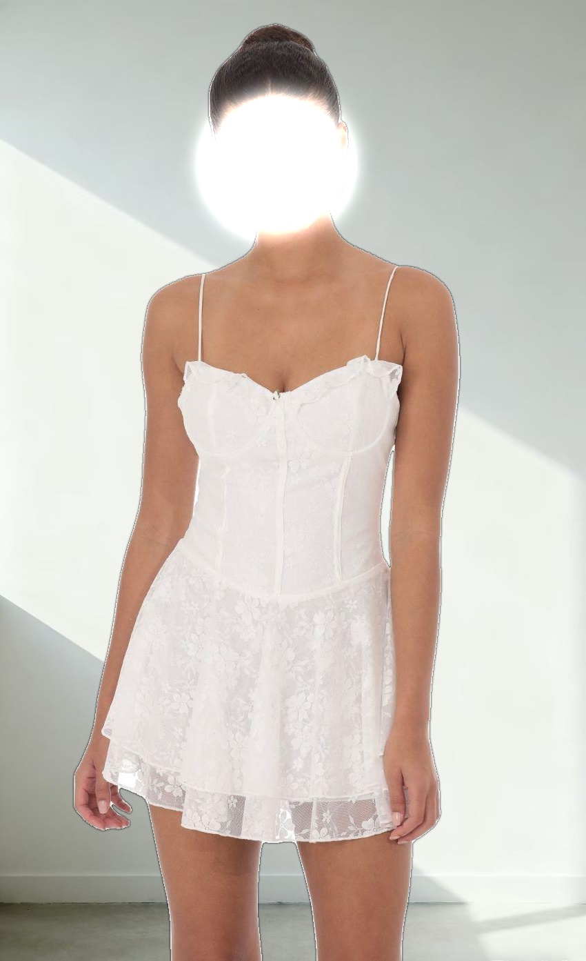 Lace Floral A-Line Dress in White