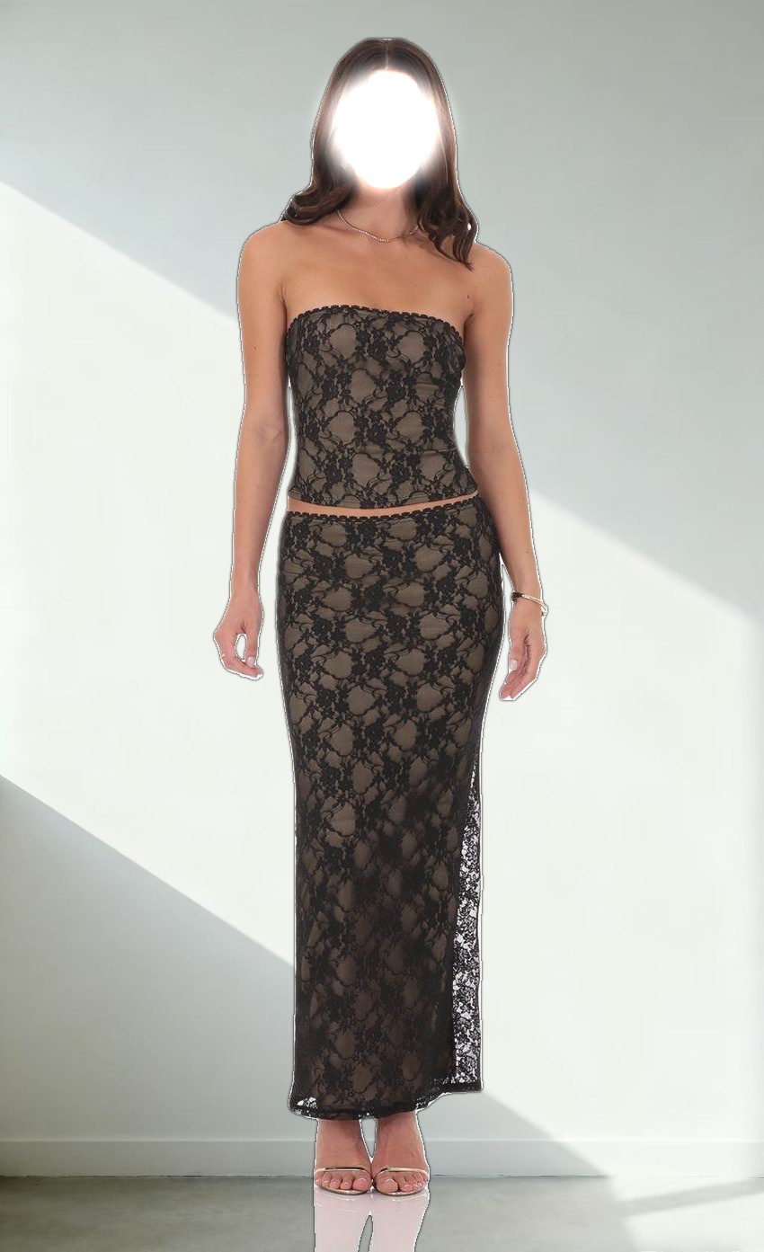 Lace Strapless Two Piece Set in Black